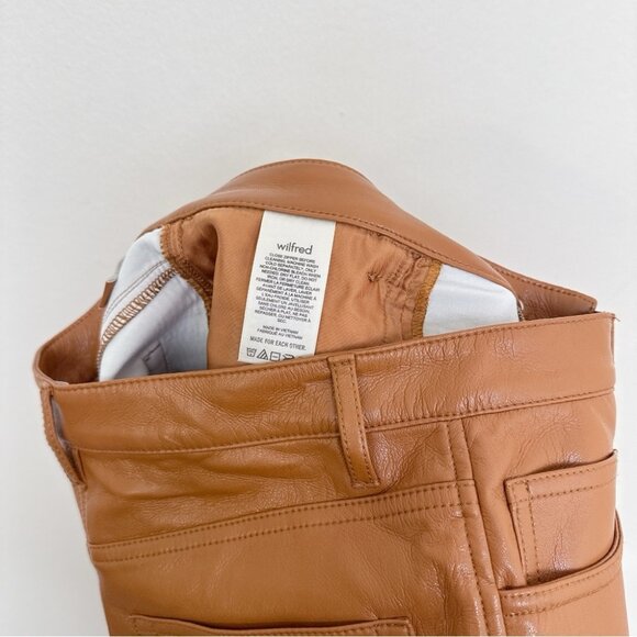 ARITZIA WILFRED Womens 2 The Melina Pant High Waisted Vegan Leather Cognac - Picture 10 of 15
